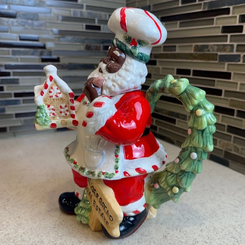 Black Chef Santa Ceramic Teapot 30oz Gingerbread Real Estate Christmas Novelty